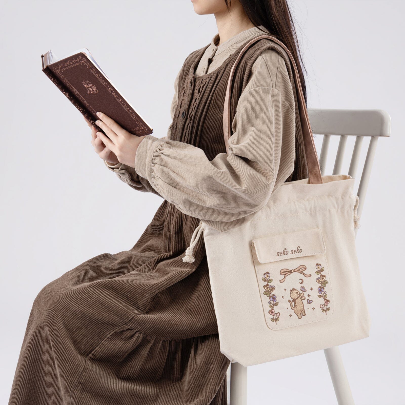 Tsuki 'Vintage Neko' Limited Edition Embroidered Tote Bag ☾
