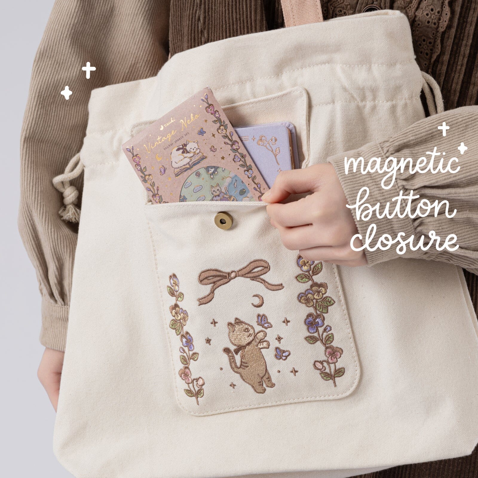 Tsuki 'Vintage Neko' Limited Edition Embroidered Tote Bag ☾