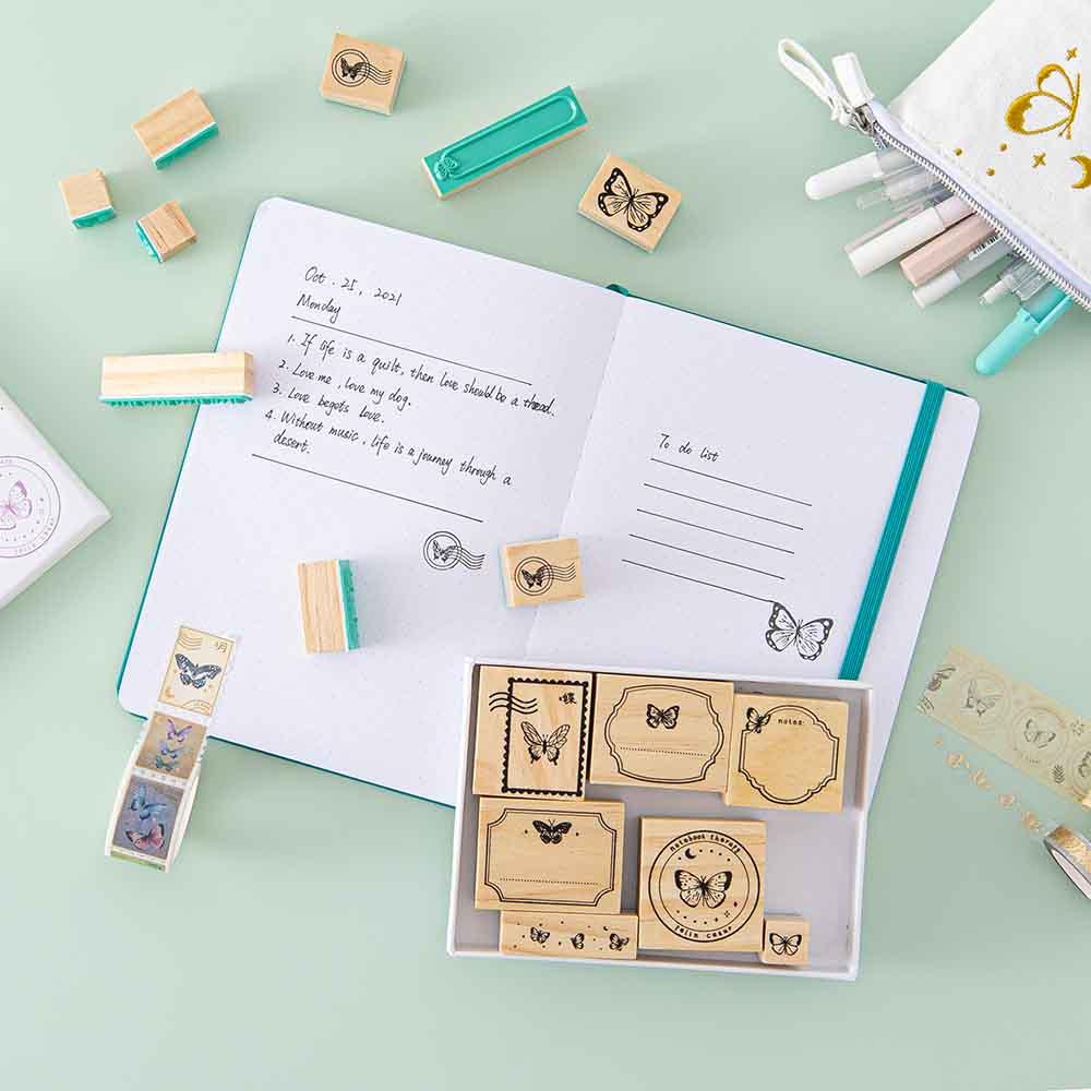 Tsuki 'Flutter + Dream' Bullet Journal Stamp Set by Notebook Therapy x Pelinkan ☾
