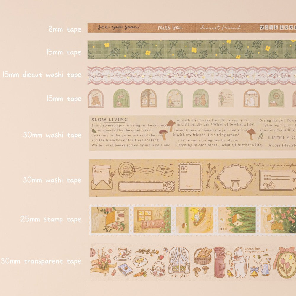 Tsuki 'Cottage Friends' Washi Tape Set ☾