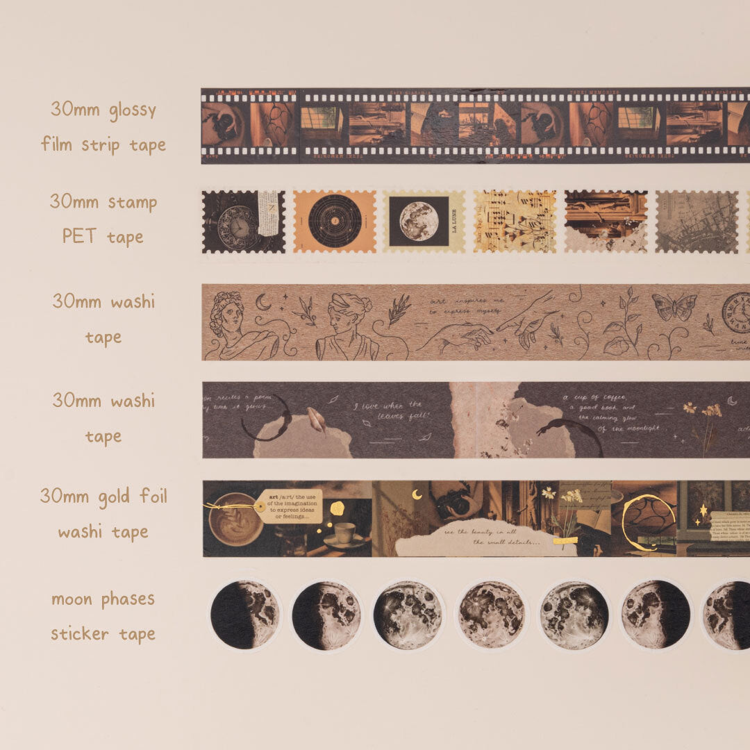 Tsuki 'Dark Academia' Washi Tape Set ☾